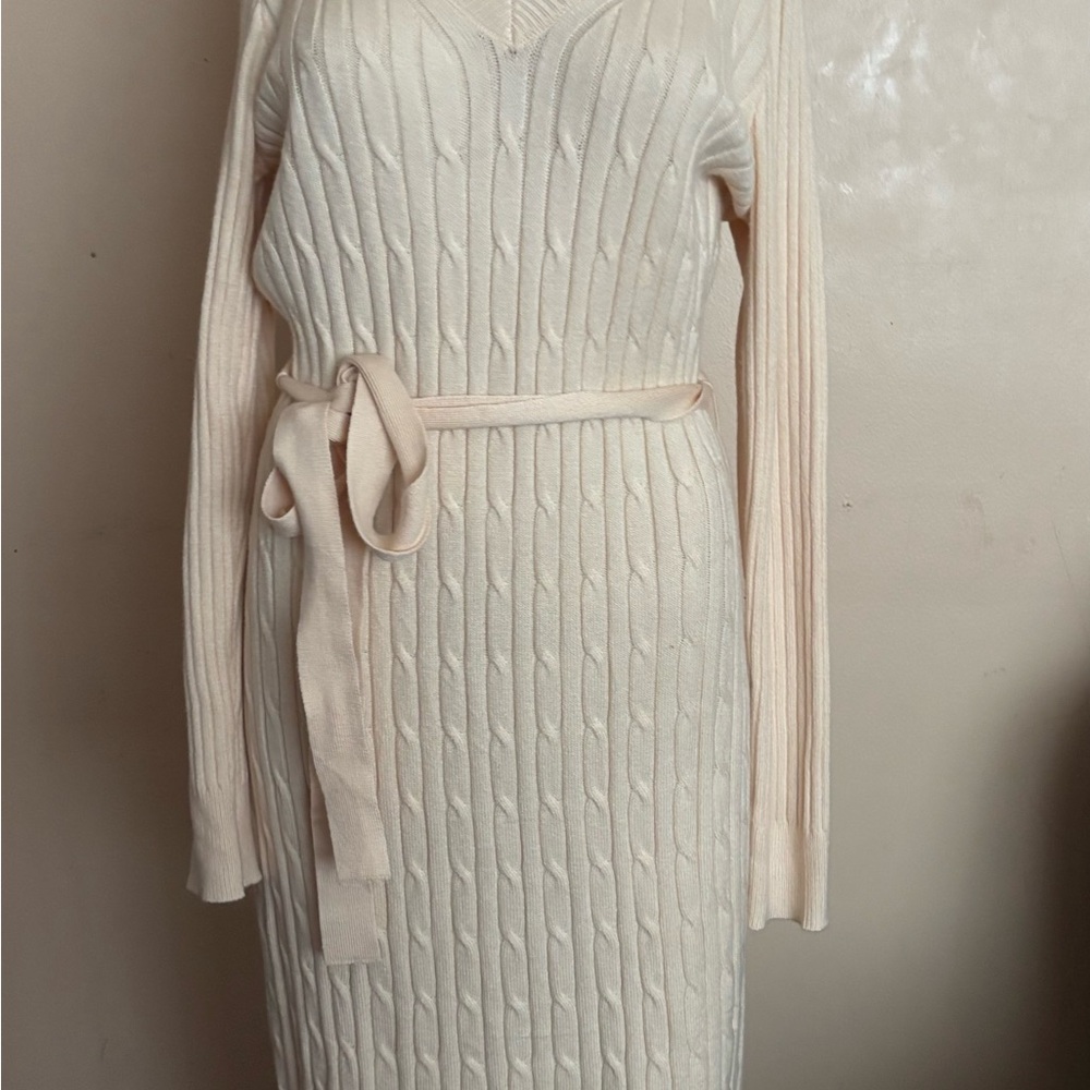 Cream Cable Knit Sweater Dress
